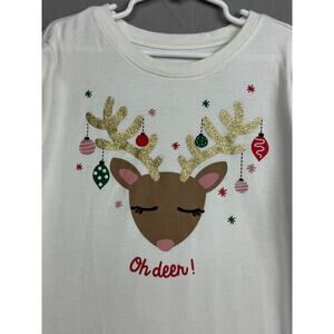 Holiday Time Girls Cream Oh Deer Long Sleeve Shirt, Size L (10/12)